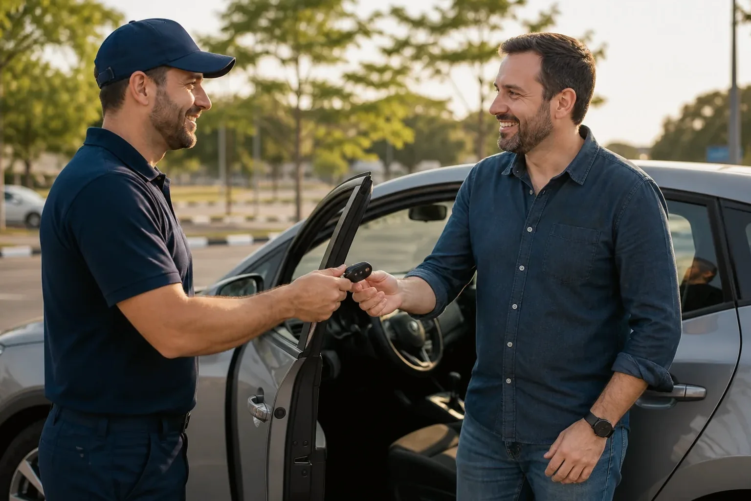 Chaveiro abrindo um carro em Paranaguá, utilizando ferramentas especializadas.